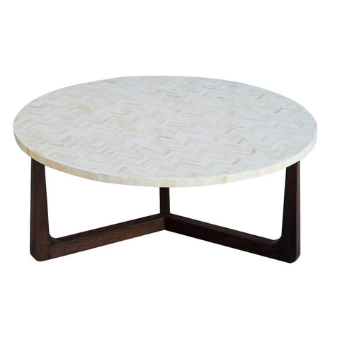 Bone Inlay Chevron Top Center Table With Polish Base
