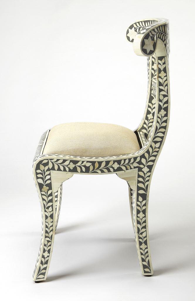 Bone Inlay Floral Chair Grey – Luxury Handicrafts