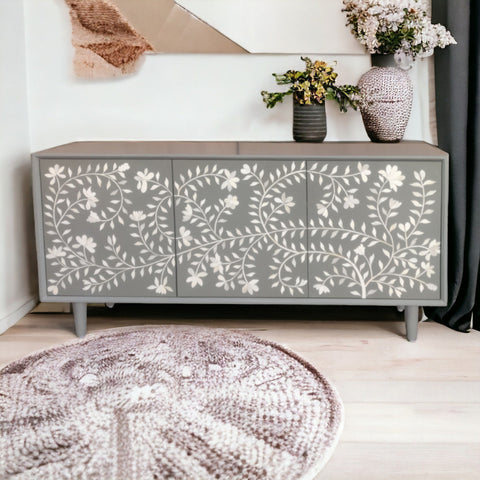 Bone Flower Media Console Grey