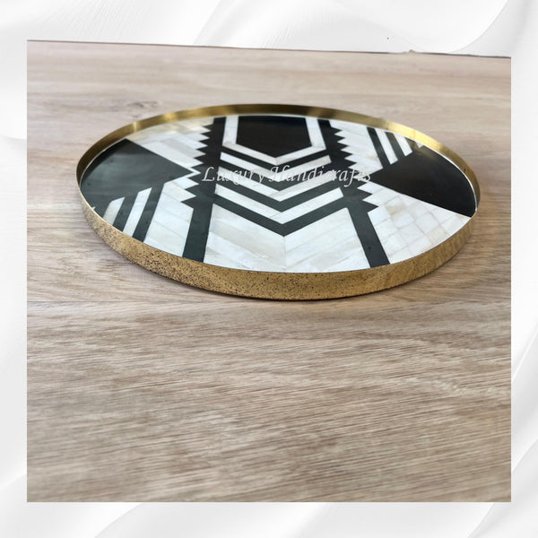 Brass and Bone Inlay Geometric Tray Black