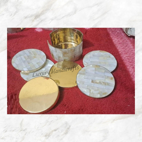 Brass and MOP Inlay Coasters Set of 6