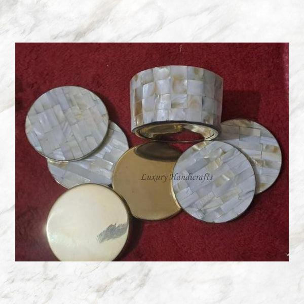 Brass and MOP Inlay Coasters Set of 6