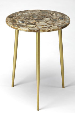 Brown Agate Gemstone Round Side Table Brass Stand