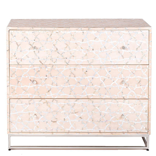 Fez Mother Of Pearl Inlay Chest Of Drawers - Pale Pink
