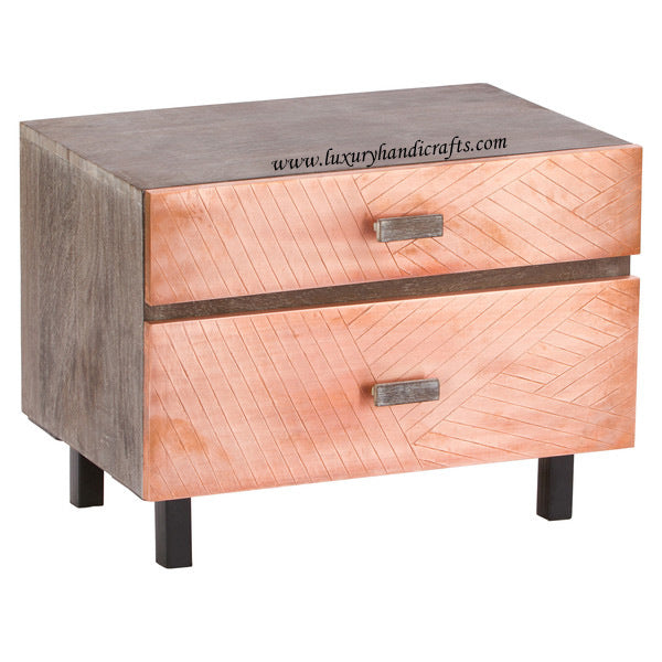 Copper Timber Two Drawer Side Table
