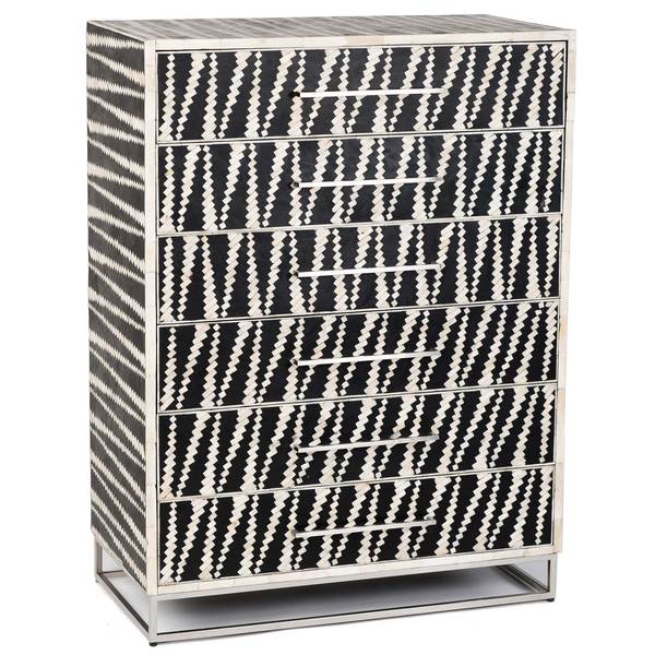 Malawi Bone Inlay 6 Drawer Tallboy Black White
