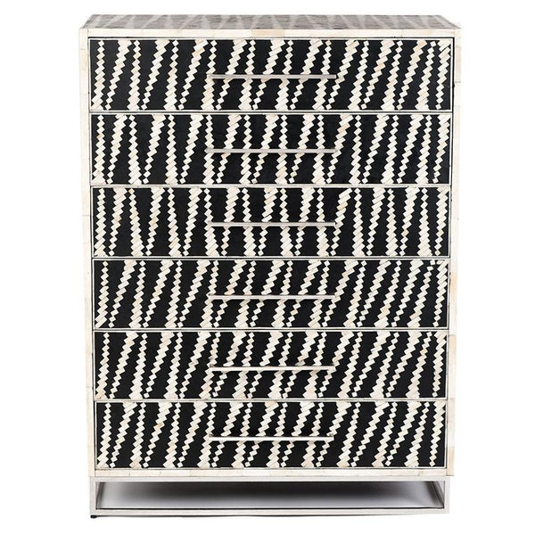 Malawi Bone Inlay 6 Drawer Tallboy Black White