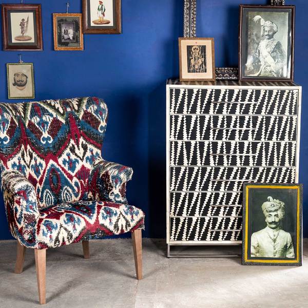 Malawi Bone Inlay 6 Drawer Tallboy Black White