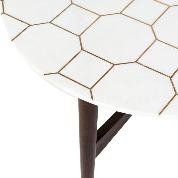 Honeycomb Brass Inlay White Marble Coffee Table