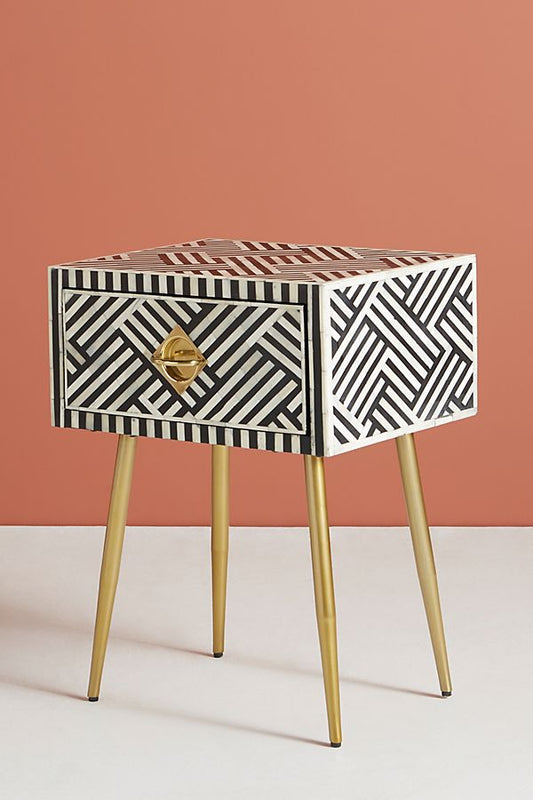 Optical Bone Inlay 1 Drawer Bedside Black