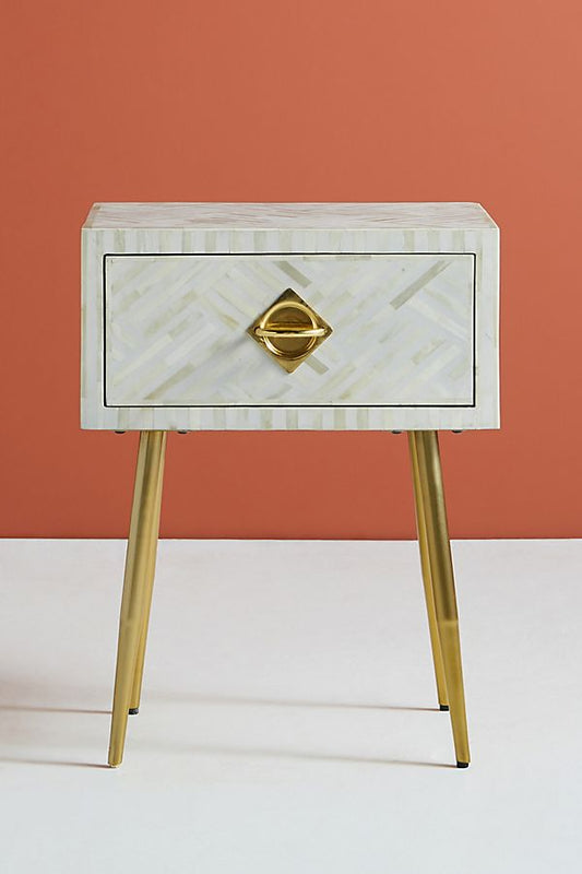 Optical Bone Inlay 1 Drawer Bedside White