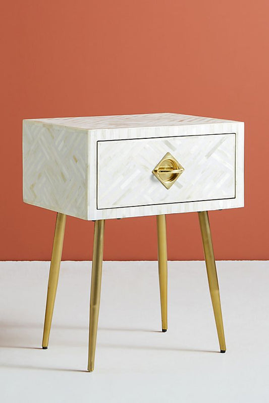 Optical Bone Inlay 1 Drawer Bedside White