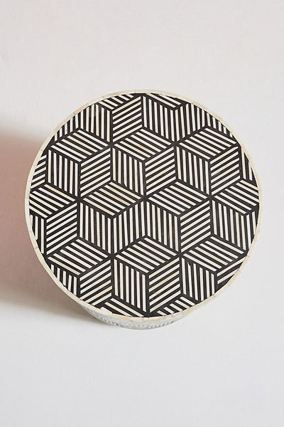 Optical Bone Inlay Round Side Table Black