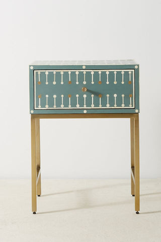 Dot Bone Inlay Nightstand Dark Green