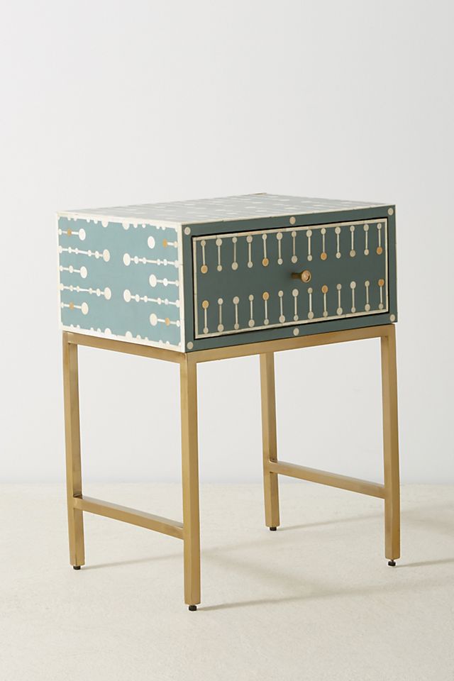 Dot Bone Inlay Nightstand Dark Green