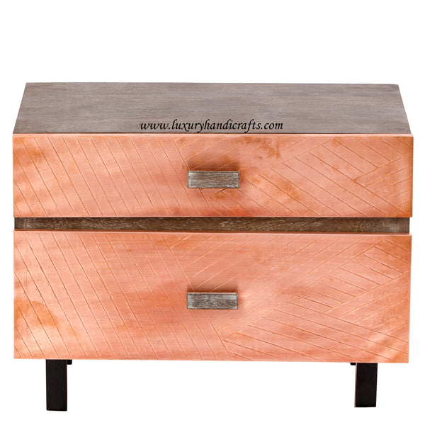 Copper Timber Two Drawer Side Table