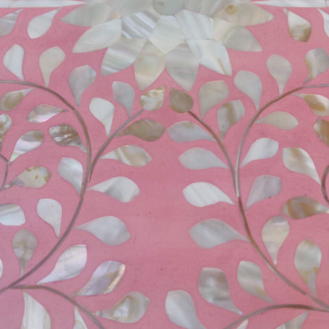 Curved Mother of Pearl Inlay Desk Floral Pink
