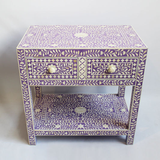 Dark Lavender Bone Inlay 2 Drawer 1 Shelf Bedside