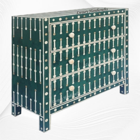 Dot Bone Inlay 3 Drawer Chest Dark Green