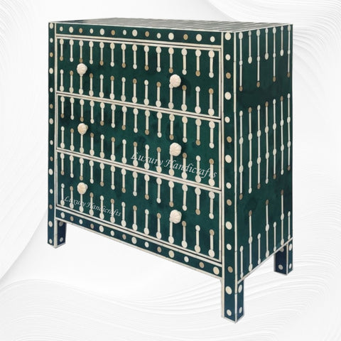 Dot Bone Inlay 3 Drawer Chest Dark Green