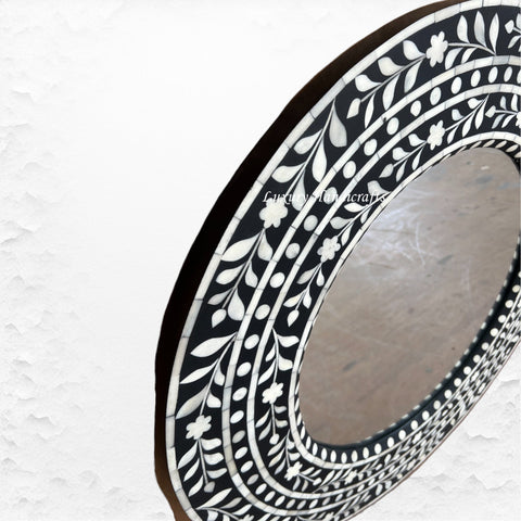 Dot Floral Bone Inlay Mirror Black