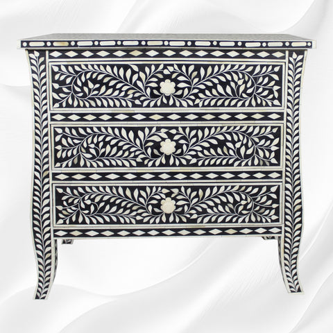 Eleanor Bone Inlay Chest of Three Drawers Black