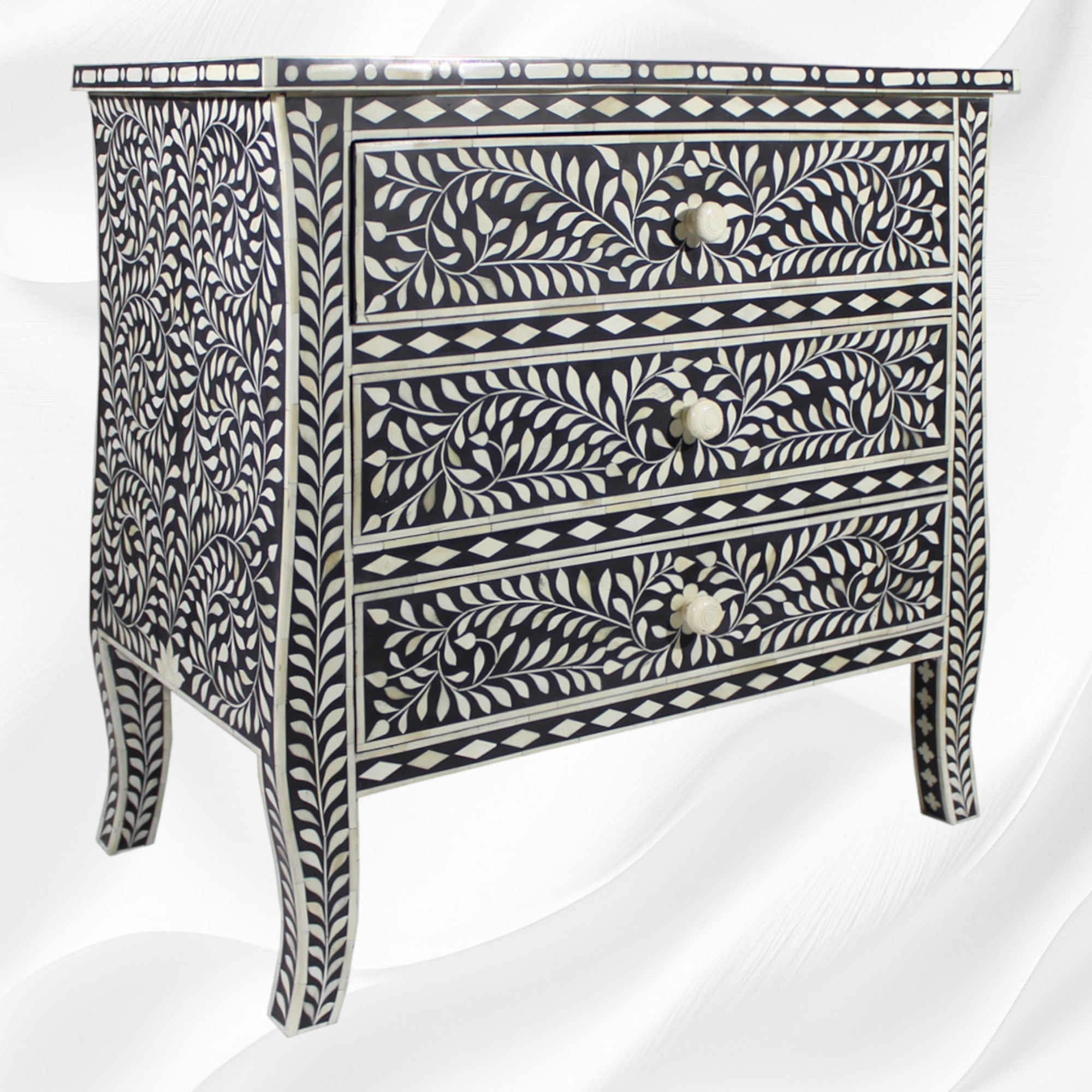 Eleanor Bone Inlay Chest of Three Drawers Black