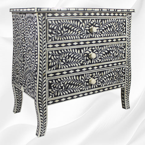 Eleanor Bone Inlay Chest of Three Drawers Black