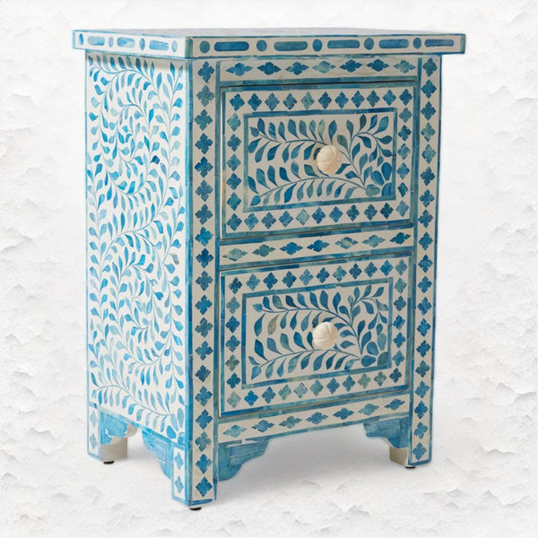 Ella Colored Bone Inlay Floral Bedside Turquoise