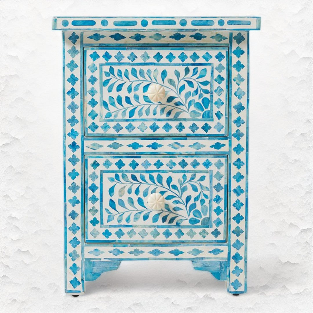 Ella Colored Bone Inlay Floral Bedside Turquoise