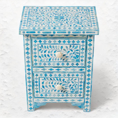 Ella Colored Bone Inlay Floral Bedside Turquoise