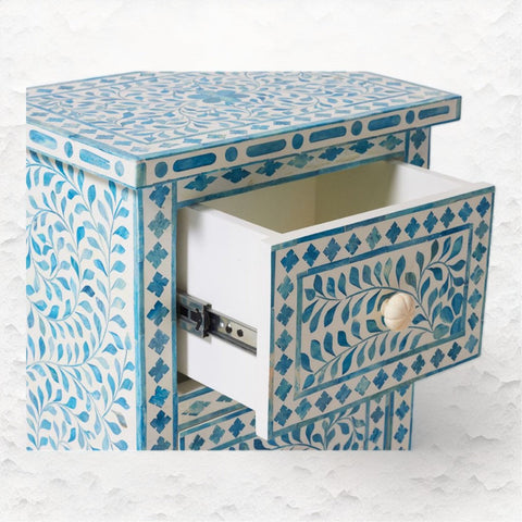 Ella Colored Bone Inlay Floral Bedside Turquoise