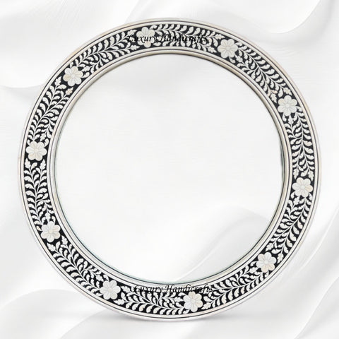 Embossed Bone Inlay Floral Mirror Round