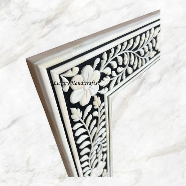 Embossed Bone Inlay Floral Mirror Square