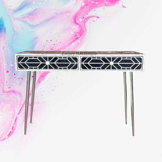 FUSION Sleek Geometric Bone Inlay Desk Black