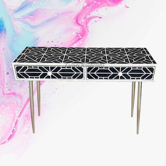 FUSION Sleek Geometric Bone Inlay Desk Black