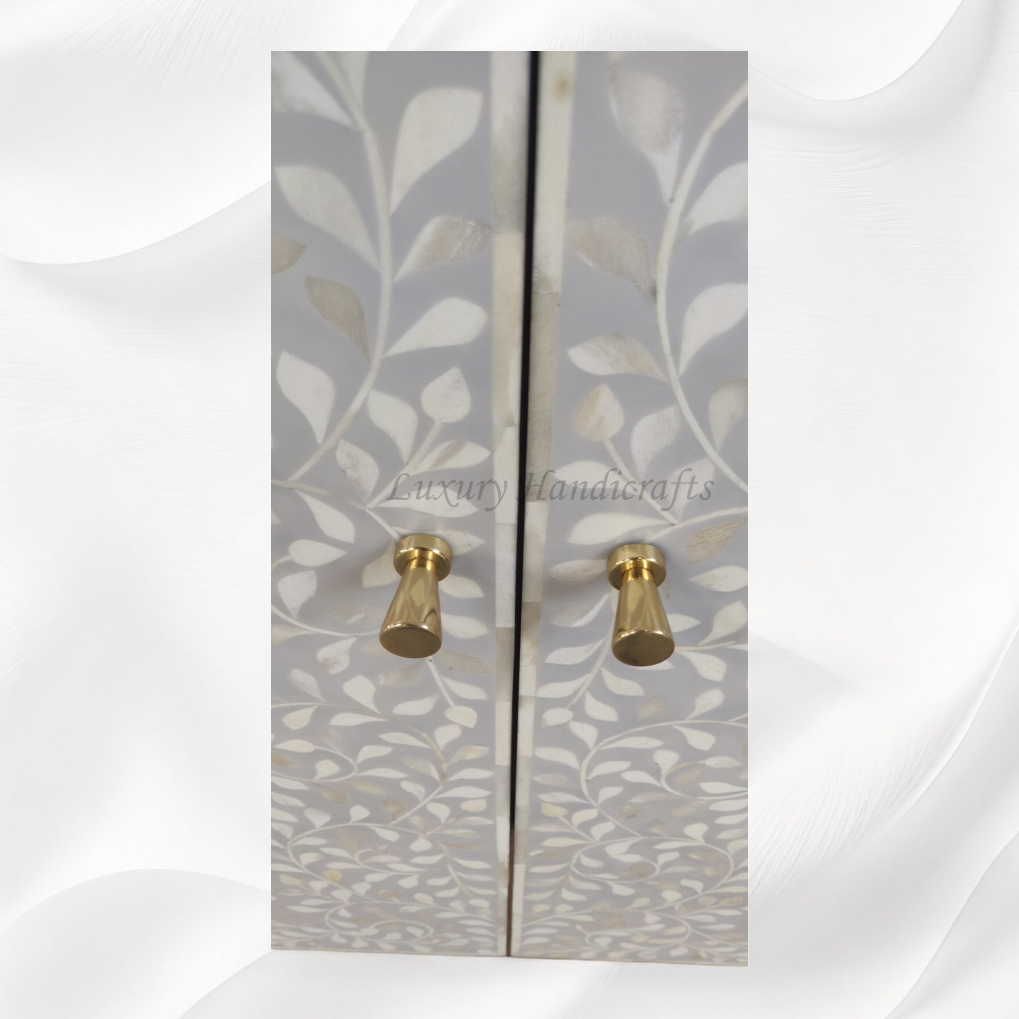 Floral Spiral Bone Inlay Bar Cabinet Grey 3