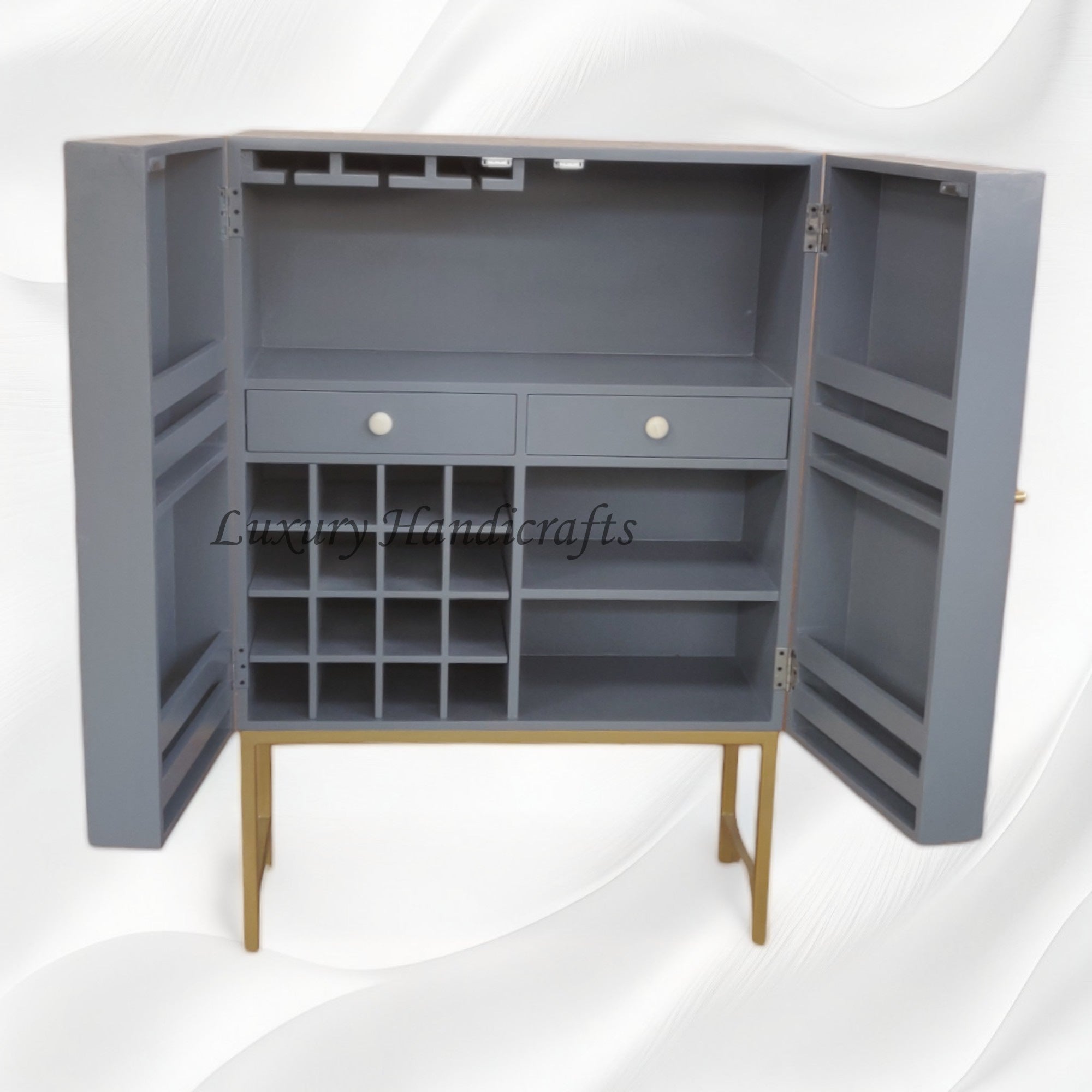 Floral Spiral Bone Inlay Bar Cabinet Grey 2