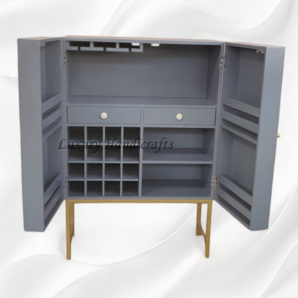 Floral Spiral Bone Inlay Bar Cabinet Grey 2
