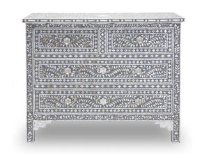 Mother Of Pearl Inlay Floral Chest Of Four Drawers Grey
