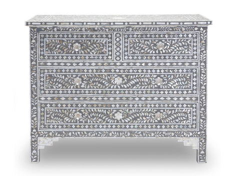Mother Of Pearl Inlay Floral Chest Of Four Drawers Grey