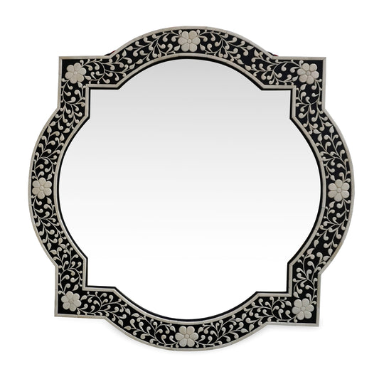 Floral Bone Quatrefoil Mirror Black