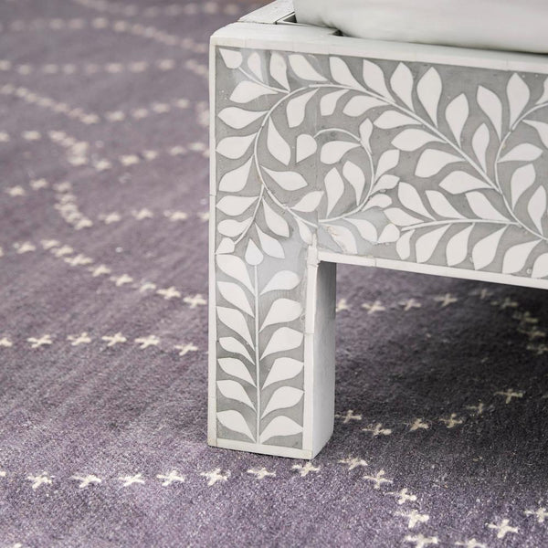Floral Bone Inlay King Bed In Grey