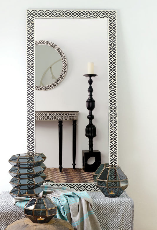 Floral Embossed Bone Full Length Mirror Black