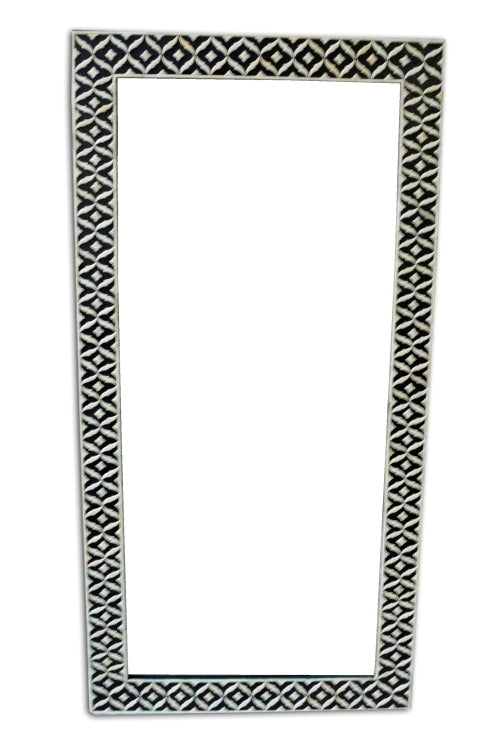 Floral Embossed Bone Full Length Mirror Black