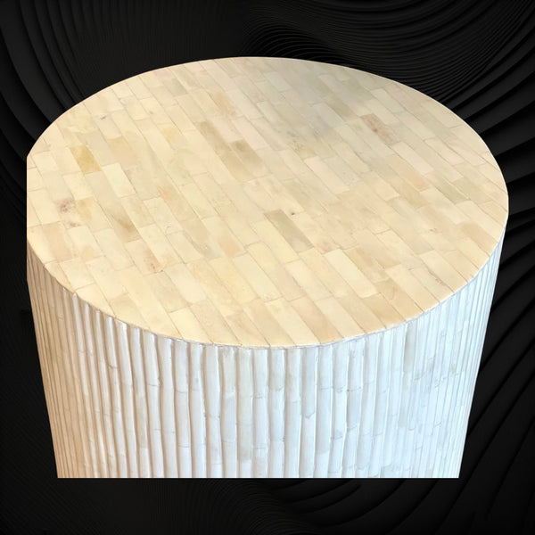 Fluted Bone Inlay Round Side Table