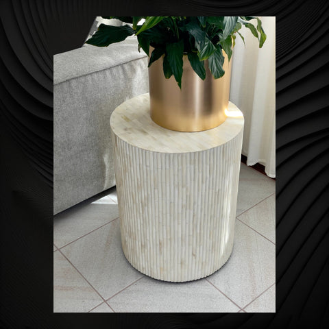 Fluted Bone Inlay Round Side Table