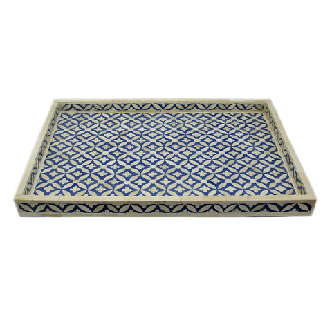 Blue Bone Inlay Tray In Geometric Design