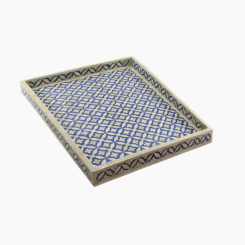 Blue Bone Inlay Tray In Geometric Design