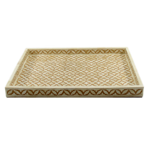 Mustard Bone Inlay Tray In Geometric Design
